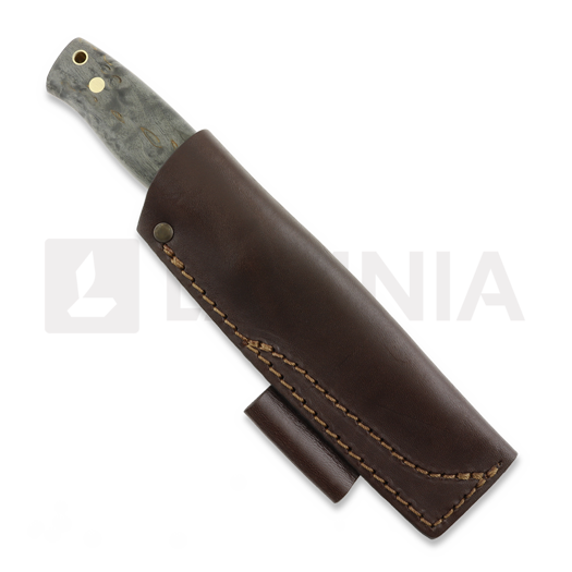 Brisa Trooper 95 刀, scandi, stab. curly birch, firesteel holder sheath