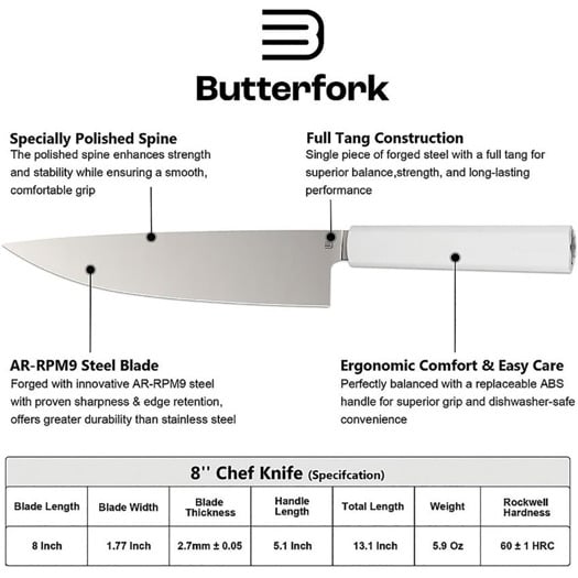 Butterfork Chef's Knife Light Gray