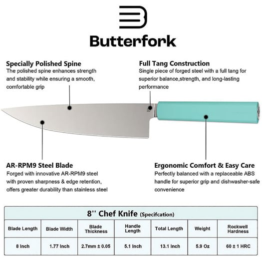 Butterfork Chef's Knife Mint Green