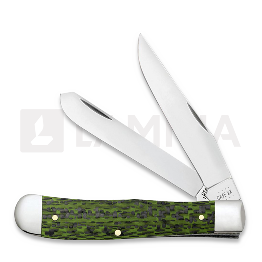 Pocket knife Case Cutlery Green & Black Carbon Fiber Weave Smooth Trapper 50710