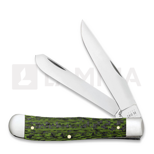 Pocket knife Case Cutlery Green & Black Carbon Fiber Weave Smooth Trapper 50710