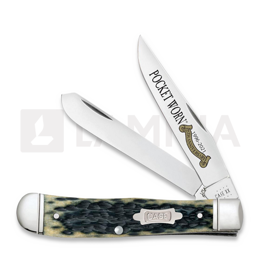 Pocket knife Case Cutlery Olive Green Bone Peach Seed Jig Trapper 38191