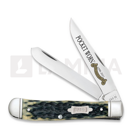 Pocket knife Case Cutlery Olive Green Bone Peach Seed Jig Trapper 38191
