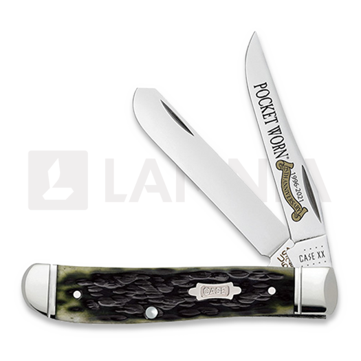 Case Cutlery Pocket Worn Olive Green Bone Peach Seed Jig Mini Trapper sulankstomas peilis 38194