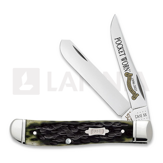 Case Cutlery Pocket Worn Olive Green Bone Peach Seed Jig Mini Trapper összecsukható kés 38194