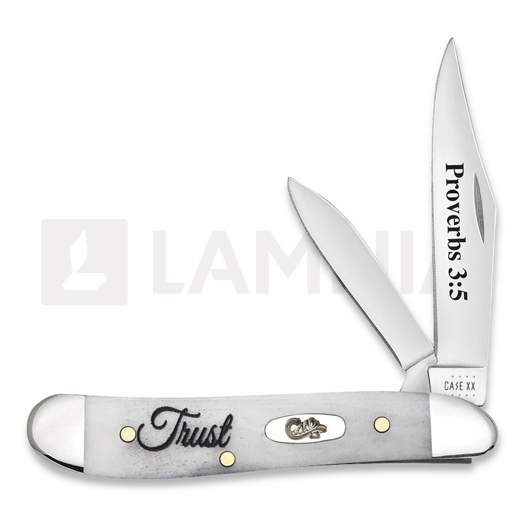 Pocket knife Case Cutlery Religious Sayings Embellished Smooth Natural Bone Peanut Trust 60867