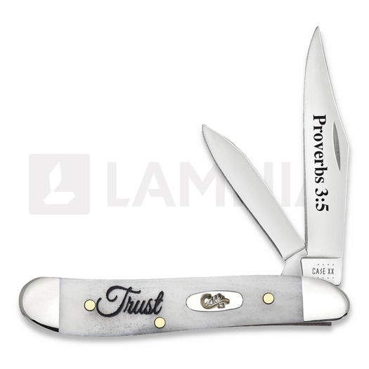 Pocket knife Case Cutlery Religious Sayings Embellished Smooth Natural Bone Peanut Trust 60867
