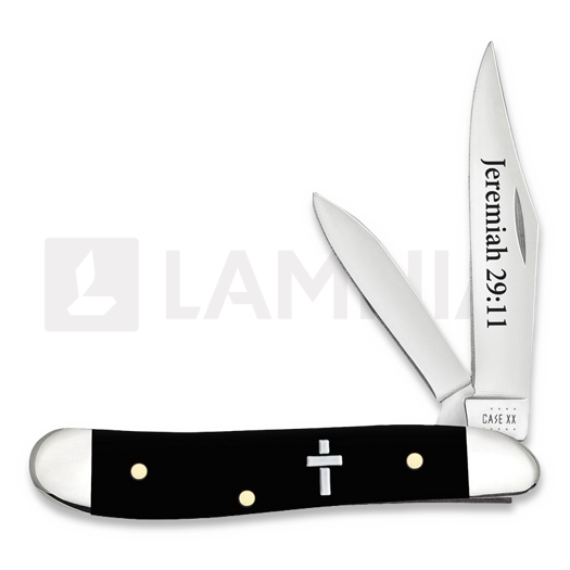 Case Cutlery Smooth Black Synthetic Peanut Jeremiah 29:11 pocket knife 60866