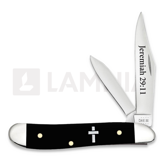 Case Cutlery Smooth Black Synthetic Peanut Jeremiah 29:11 Pocket knife 60866