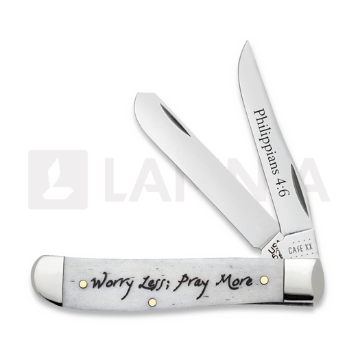 Pocket knife Case Cutlery Smooth Natural Bone MiniTrapper Worry Less,Pray More 60869