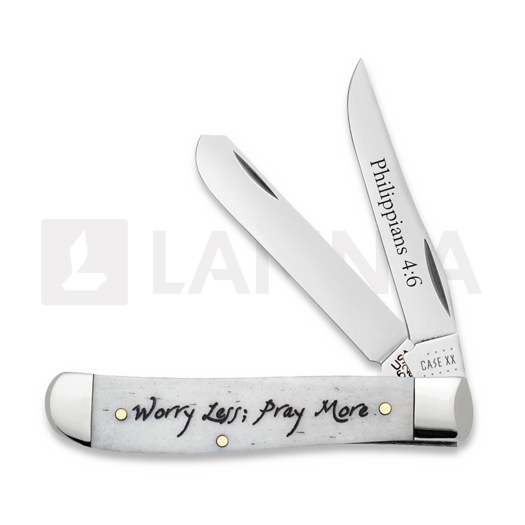 Case Cutlery Smooth Natural Bone MiniTrapper Worry Less,Pray More pocket knife 60869