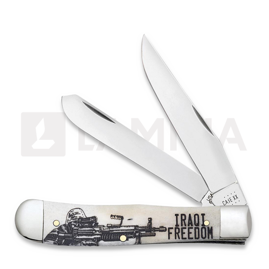Pocket knife Case Cutlery War Series Smooth Natural Bone Trapper Iraqi Freedom 50954