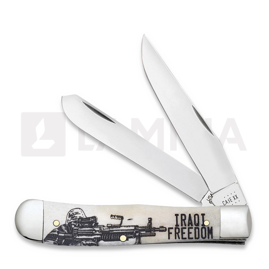 Case Cutlery War Series Smooth Natural Bone Trapper Iraqi Freedom pocket knife 50954