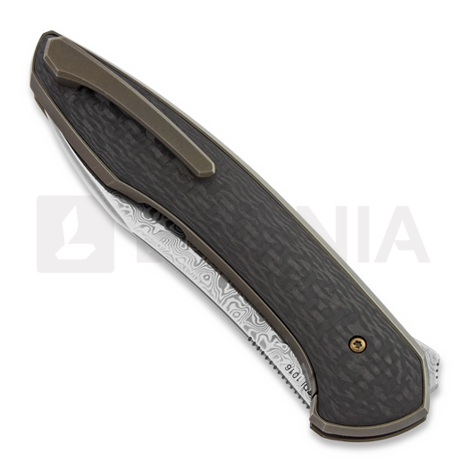 Cheburkov Russkiy Damascus folding knife, black carbon fibre