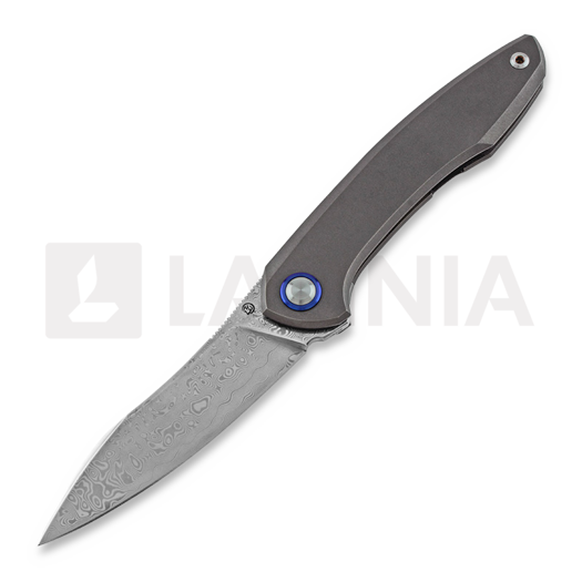 Cheburkov Russkiy Damascus foldekniv, blue pivot