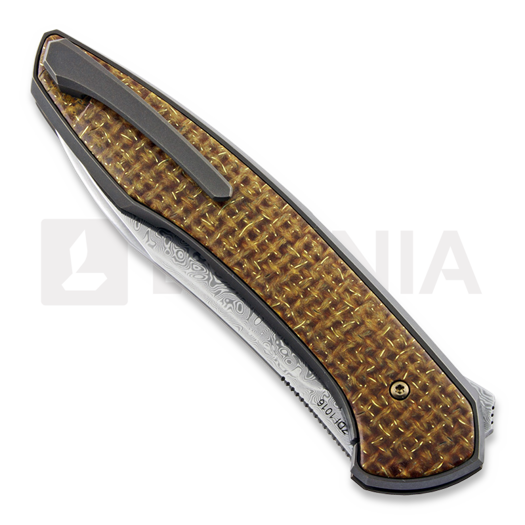 Cheburkov Russkiy Damascus sulankstomas peilis, vintage carbon fiber