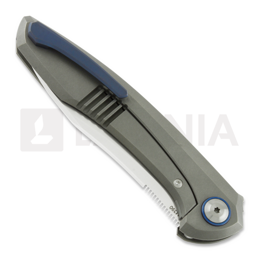 Cheburkov Russkiy M390 folding knife, blue pivot collar