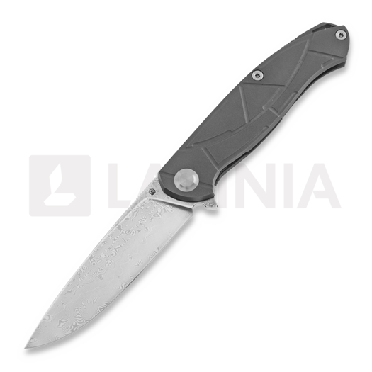 Cheburkov Scout Damascus סכין מתקפלת, Grooved Titanium