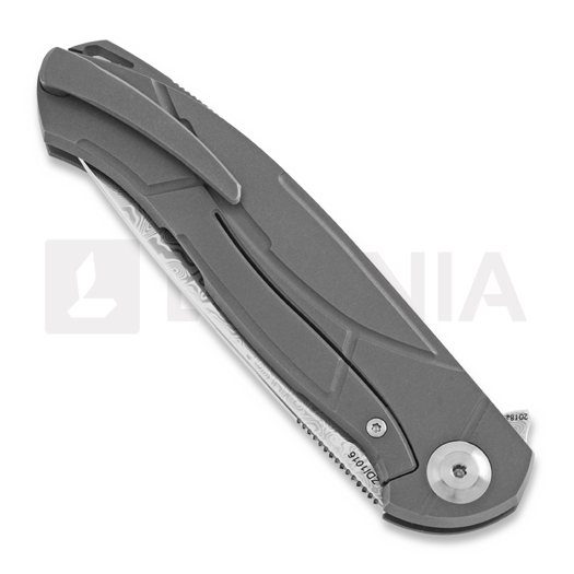 Cheburkov Scout Damascus sulankstomas peilis, Grooved Titanium