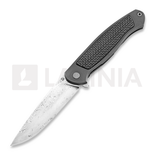 Cheburkov Scout Damascus Titanium vouwmes, Black Carbon Fibre Inlay