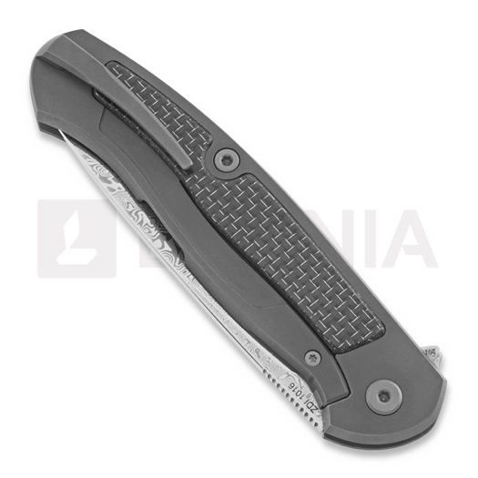 Cheburkov Scout Damascus Titanium folding knife, Black Carbon Fibre Inlay