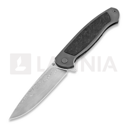 Cheburkov Scout Damascus Titanium 접이식 나이프, Marbled Carbon Fibre Inlay