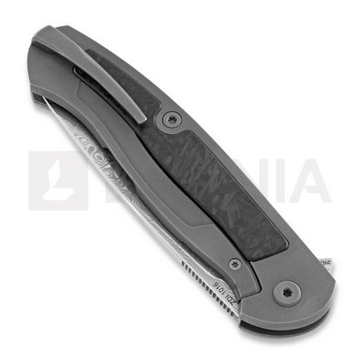 Cheburkov Scout Damascus Titanium folding knife, Marbled Carbon Fibre Inlay