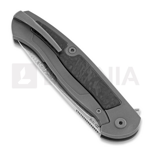 Cheburkov Scout Damascus Titanium kääntöveitsi, Marbled Carbon Fibre Inlay