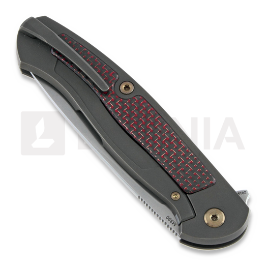 Cheburkov Scout M390 Titanium folding knife, Red Carbon Fibre Inlay