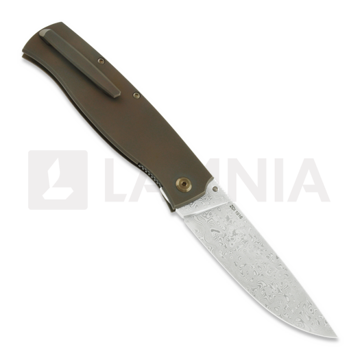 Cheburkov Strizh large Damascus Bronze Titanium kääntöveitsi