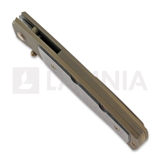 Cheburkov Strizh large Damascus folding knife, Bronze Titanium, Marbled Carbon Inlay