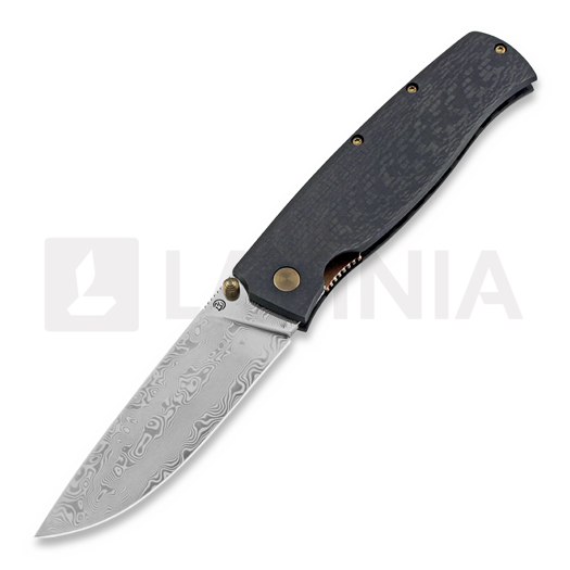 Briceag Cheburkov Strizh large Damascus, Carbon Fibre, bronze hw