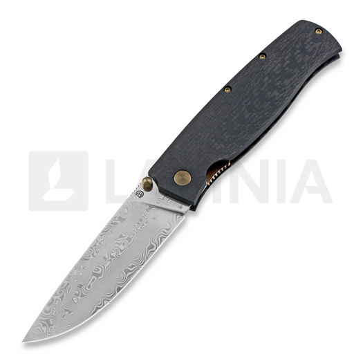 Cheburkov Strizh large Damascus kääntöveitsi, Carbon Fibre, bronze hw