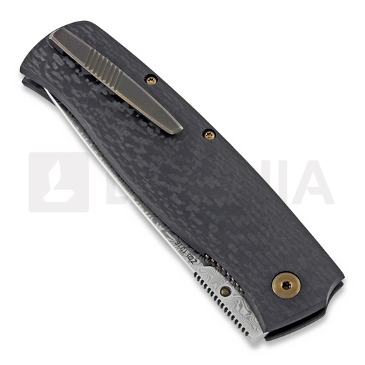 Cheburkov Strizh large Damascus sulankstomas peilis, Carbon Fibre, bronze hw
