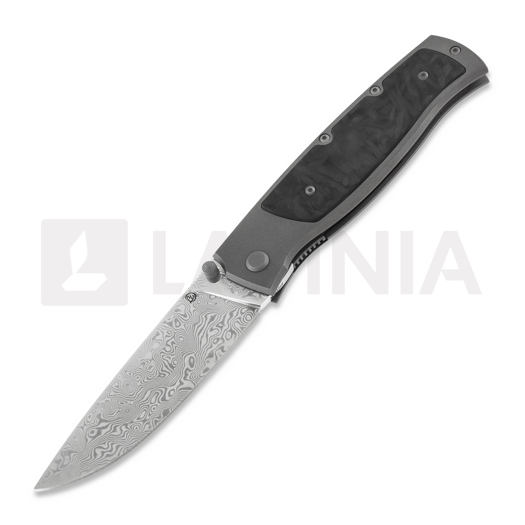 Couteau pliant Cheburkov Strizh large Damascus, Titanium, Marbled Carbon Inlay