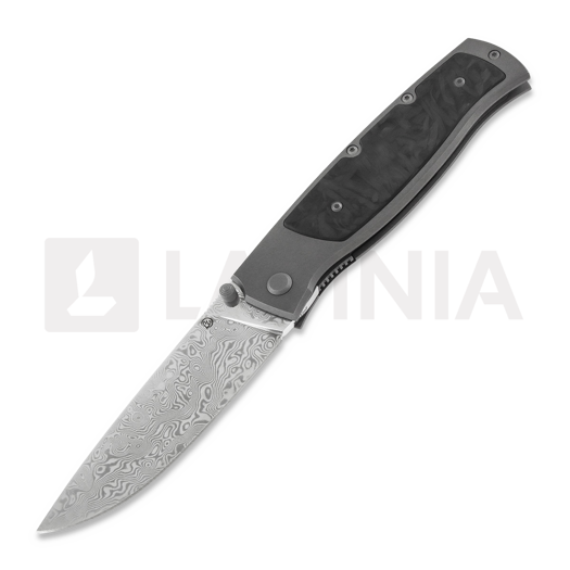 Cheburkov Strizh large Damascus sklopivi nož, Titanium, Marbled Carbon Inlay