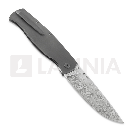 Cheburkov Strizh large Damascus sulankstomas peilis, Titanium, Marbled Carbon Inlay