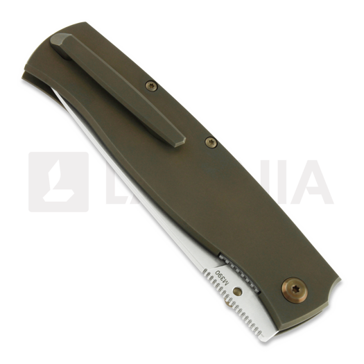 Cheburkov Strizh large M390 folding knife, Bronzed Titanium, Black Carbon Fibre Inlay