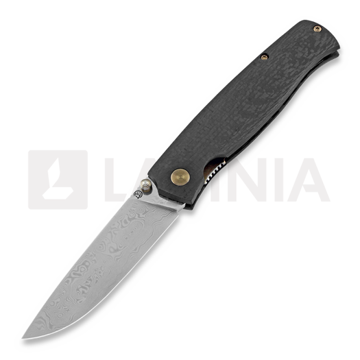 Cheburkov Strizh small Damascus kääntöveitsi, Carbon Fibre
