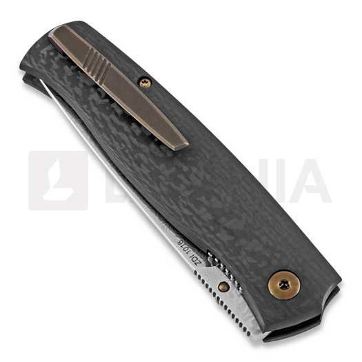 Cheburkov Strizh small Damascus folding knife, Carbon Fibre