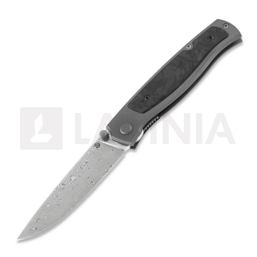 Liigendnuga Cheburkov Strizh small Damascus, Titanium, Marbled Carbon Fibre Inlay