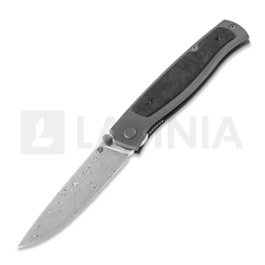 Coltello pieghevole Cheburkov Strizh small Damascus, Titanium, Marbled Carbon Fibre Inlay
