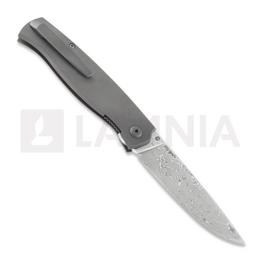 Cheburkov Strizh small Damascus sulankstomas peilis, Titanium, Marbled Carbon Fibre Inlay