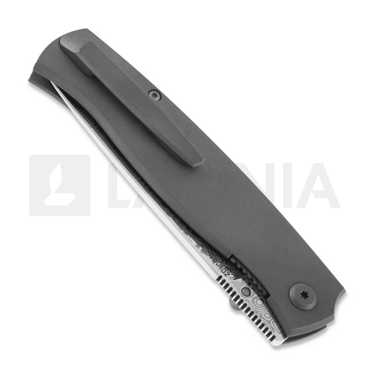 Cheburkov Strizh small Damascus folding knife, Titanium, Marbled Carbon Fibre Inlay