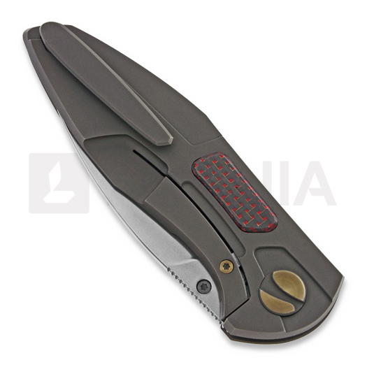 Cheburkov Tukan M390 Bronze Titanium sulankstomas peilis, Red Carbon Fibre Inlays