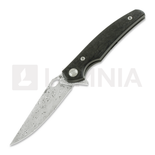 Cheburkov Voron Damascus סכין מתקפלת, Marbled Carbon Fibre