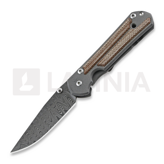 Chris Reeve Sebenza 21 kääntöveitsi, pieni, micarta canvas damascus ladder S21-1270