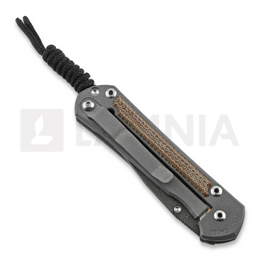 Chris Reeve Sebenza 21 folding knife, small, micarta canvas damascus ladder S21-1270