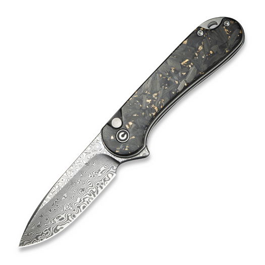 CIVIVI Button Lock Elementum II Damascus 접이식 나이프, Gold Shred CF C18062P-10