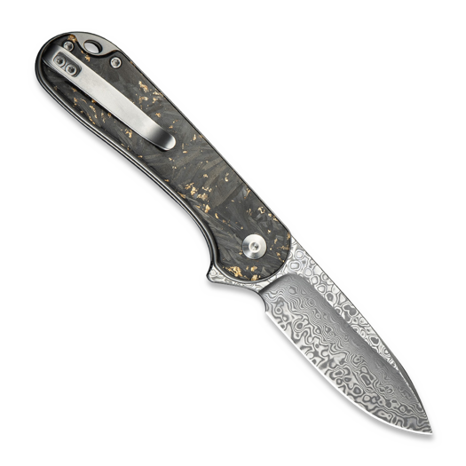 CIVIVI Button Lock Elementum II Damascus sulankstomas peilis, Gold Shred CF C18062P-10